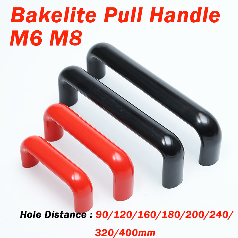 Furniture Hardware Black - Alça Oval de Baquelite Vermelha/Preta 90~400mm,