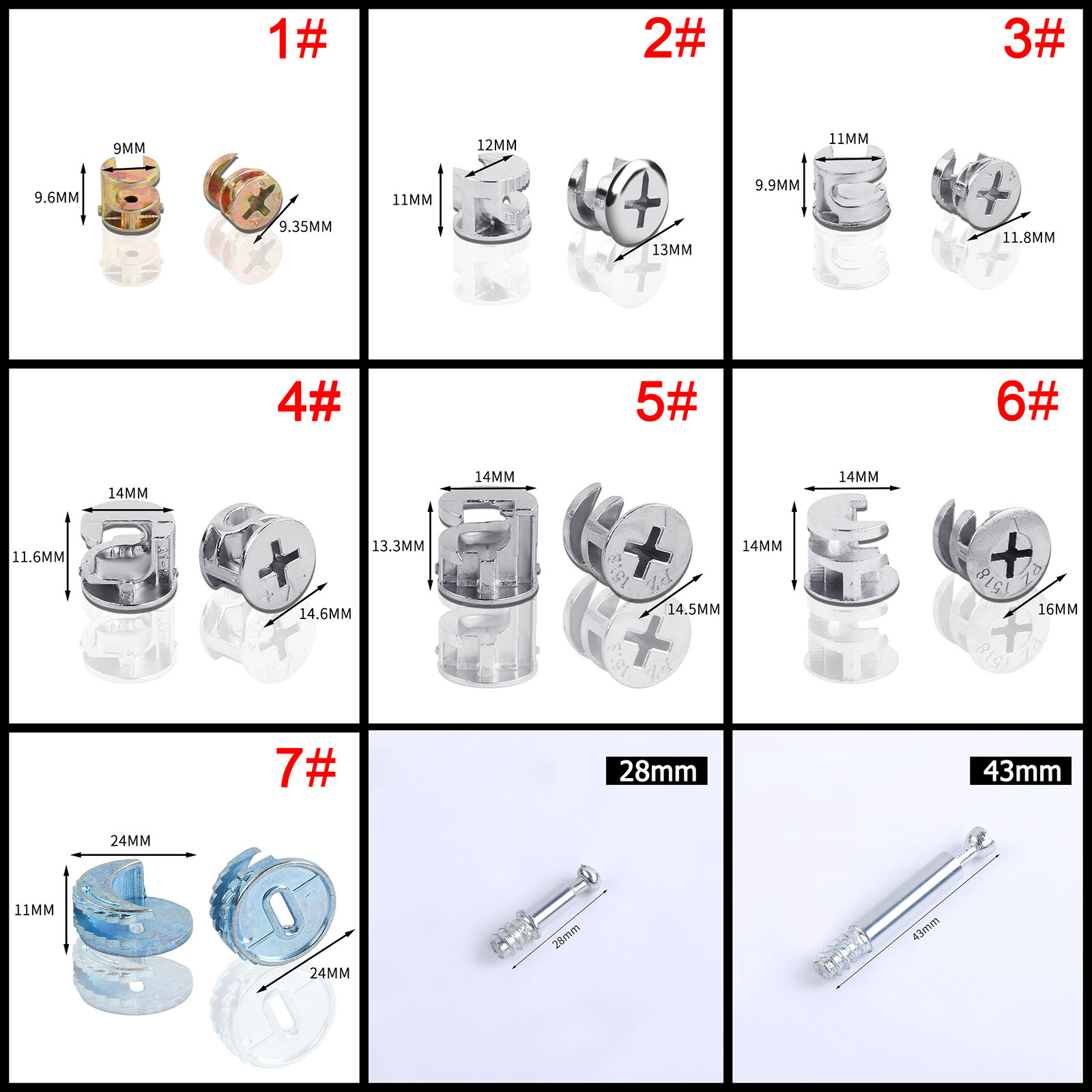 Furniture Joinery Hardware - 50 peças 10/11/12/14/15/18/25mm espessamento roda excêntrica