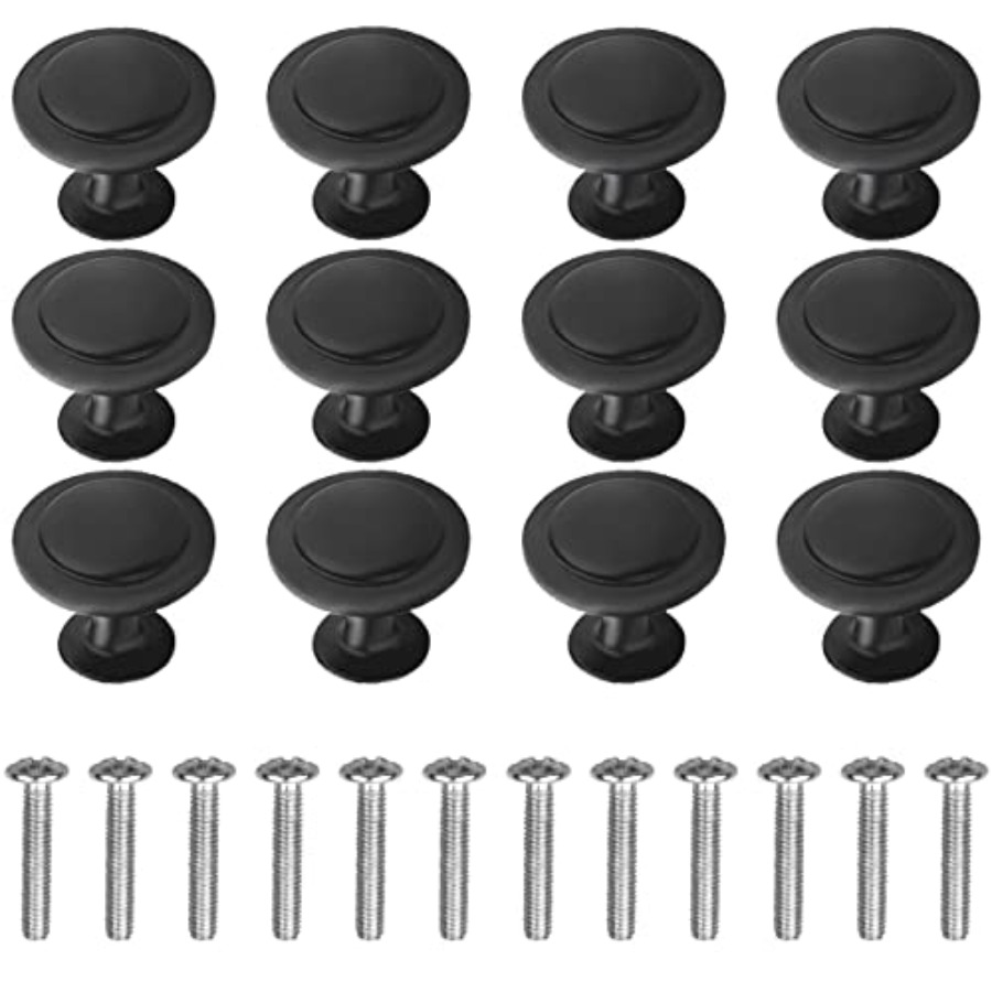 Cabinet Knob Round - Pacote com 12 Puxadores Redondos Pretos