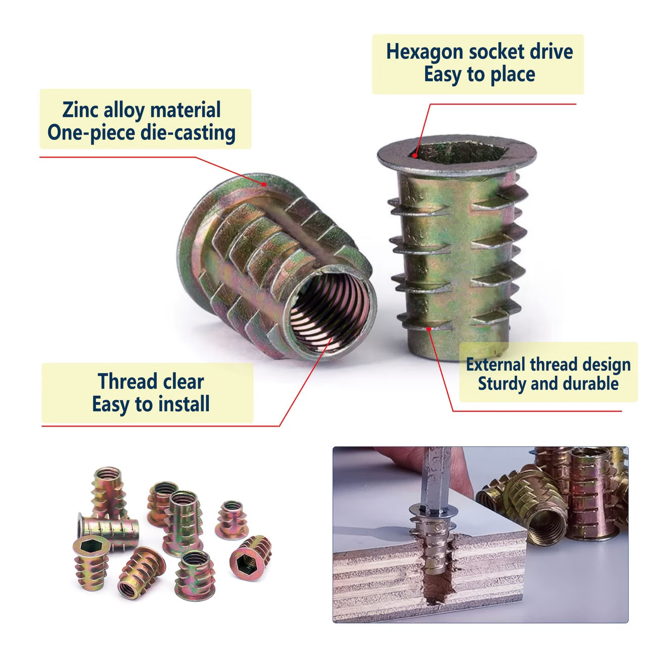 Kit de Porcas de Inserção Rosq - Furniture Hardware Threaded Inserts avaliação e preço